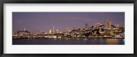 Framed Coit Tower at dusk, Ghirardelli Square, San Francisco, California