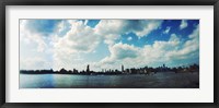 Framed Manhattan skyline viewed from East River Park, East River, Williamsburg, Brooklyn, New York City, New York State, USA