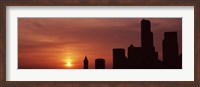 Framed Silhouette of buildings at dusk, Seattle, Washington State