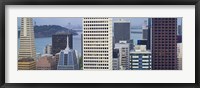 Framed Skyscrapers in the financial district with the bay bridge in the background, San Francisco, California, USA 2011