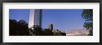 Framed Low angle view of the Devon Tower and Crystal Bridge Tropical Conservatory, Oklahoma City, Oklahoma, USA