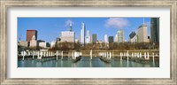 Framed Columbia Yacht Club with buildings in the background, Chicago, Cook County, Illinois, USA