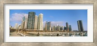 Framed Columbia Yacht Club with buildings in the background, Lake Point Tower, Chicago, Cook County, Illinois, USA