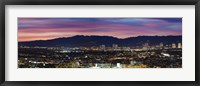 Framed High angle view of a city at dusk, Culver City, Santa Monica Mountains, West Los Angeles, Westwood, California, USA