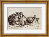 Framed Two Thatched Cottages with Figures at a Window