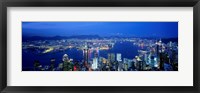 Framed Hong Kong with Bright Blue Night Sky, China