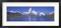 Framed Panoramic View Of A Snow Covered Mountain By A Lake, Matterhorn, Zermatt, Switzerland