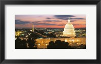 Framed High angle view of a city lit up at dusk, Washington DC, USA