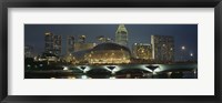 Framed Buildings lit up at night, Esplanade Bridge, Esplanade Drive, Singapore