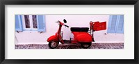 Framed Motor scooter parked in front of a building, Santorini, Cyclades Islands, Greece