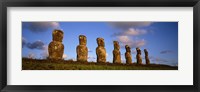 Framed Low angle view of statues in a row, Moai Statue, Easter Island, Chile