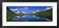 Framed Reflection of mountains in water, Riffelsee, Matterhorn, Switzerland