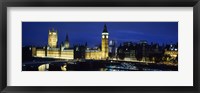 Framed Buildings lit up at dusk, Westminster Bridge, Big Ben, Houses Of Parliament, Westminster, London, England