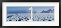 Framed Ship in the ocean with a mountain range in the background, Bellsund, Spitsbergen, Svalbard Islands, Norway