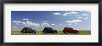 Framed Three Hot Rods moving on a highway, Route 66, USA