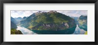 Framed Reflection of mountains in fjord, Geirangerfjord, Sunnmore, Norway