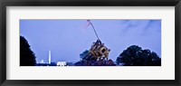 Framed Iwo Jima Memorial at dusk with Washington Monument in the background, Arlington National Cemetery, Arlington, Virginia, USA