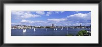 Framed Sailboats in a lake with the city hall in the background, Riddarfjarden, Stockholm City Hall, Stockholm, Sweden