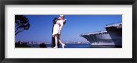 Framed Kiss between sailor and nurse sculpture, Unconditional Surrender, San Diego Aircraft Carrier Museum, San Diego, California, USA