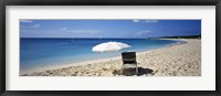 Framed Single Beach Chair And Umbrella On Sand, Saint Martin, French West Indies