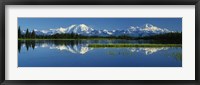 Framed Reflection Of Mountains In Lake, Mt Foraker And Mt Mckinley, Denali National Park, Alaska, USA