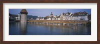 Framed Covered bridge over a river, Chapel Bridge, Reuss River, Lucerne, Switzerland