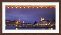 Framed Switzerland, Zurich, Cityscape of Zurich at Christmas