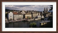 Framed High angle view of buildings along a river, River Limmat, Zurich, Switzerland