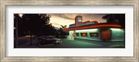 Framed Restaurant lit up at dusk, Route 66, Albuquerque, Bernalillo County, New Mexico, USA