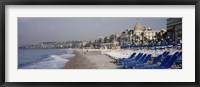 Framed Empty lounge chairs on the beach, Nice, French Riviera, France