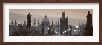 Framed Lit Up Bridge At Dusk, Charles Bridge, Prague, Czech Republic (black and white)