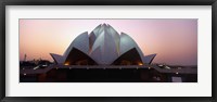 Framed Temple lit up at dusk, Lotus Temple, Delhi, India