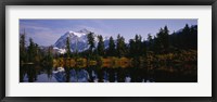 Framed Reflection of trees and mountains in a lake, Mount Shuksan, North Cascades National Park, Washington State