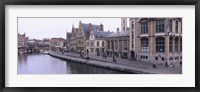 Framed Buildings along the river, Leie River, Graslei, Ghent, Belgium