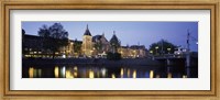 Framed Reflection of a railway station in water, Amsterdam Central Station, Amsterdam, Netherlands