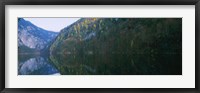 Framed Lake in front of mountains, Lake Toplitz, Salzkammergut, Austria