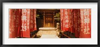 Framed Entrance of a shrine lined with flags, Tokyo Prefecture, Japan