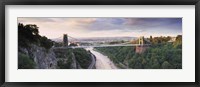 Framed Bridge across a river at sunset, Clifton Suspension Bridge, Avon Gorge, Avon River, Bristol, England