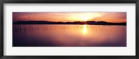 Framed Reflection of sun on water at dawn, Elephant Butte Lake, New Mexico, USA
