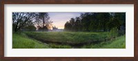 Framed Green field with university building in the background, King's College, Cambridge, Cambridgeshire, England