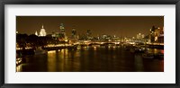 Framed View of Thames River from Waterloo Bridge at night, London, England