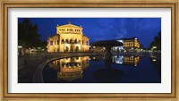 Framed Alte Oper reflecting in Lucae Fountain, Frankfurt, Hesse, Germany