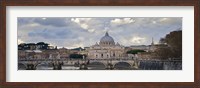 Framed Arch bridge across Tiber River with St. Peter's Basilica in the background, Rome, Lazio, Italy