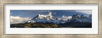 Framed Lake in front of mountains, Lake Pehoe, Cuernos Del Paine, Paine Grande, Torres del Paine National Park, Chile