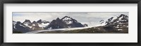 Framed Bay in front of snow covered mountains, Grace Glacier, Salisbury Plain, Bay of Isles, South Georgia Island