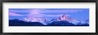 Framed Lenticular clouds and pre-dawn light over mountains, Mt Fitzroy, Cerro Torre, Argentine Glaciers National Park, Argentina