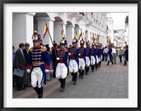 Framed Soldiers parade during changing of the guard ceremony, Plaza de La Independencia, Quito, Ecuador