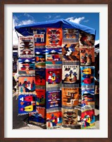 Framed Pillow covers for sale at a handicraft market, Otavalo, Imbabura Province, Ecuador