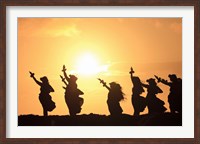 Framed Silhouette of hula dancers at sunrise, Molokai, Hawaii, USA