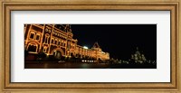 Framed Facade of a building lit up at night, GUM, Red Square, Moscow, Russia